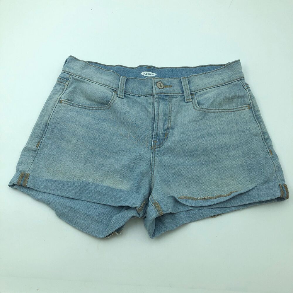 Old Navy Mid Rise Denim Jean Shorts Light Blue Roll Hem 6 31x3